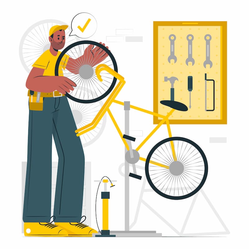 Abbildung: Rahmengrößen in einem Fahrradladen bemessen.